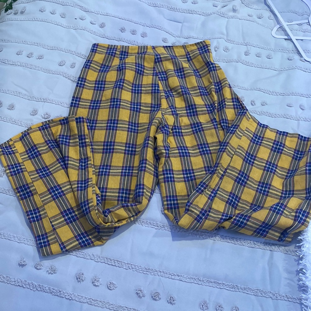 Yellow and blue plaid pants
